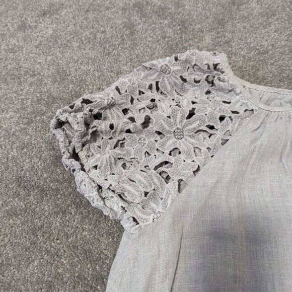 Carina Ricci Women's Linen Blouse Size Small Oversized Crochet Balloon Hem - Picture 5 of 10